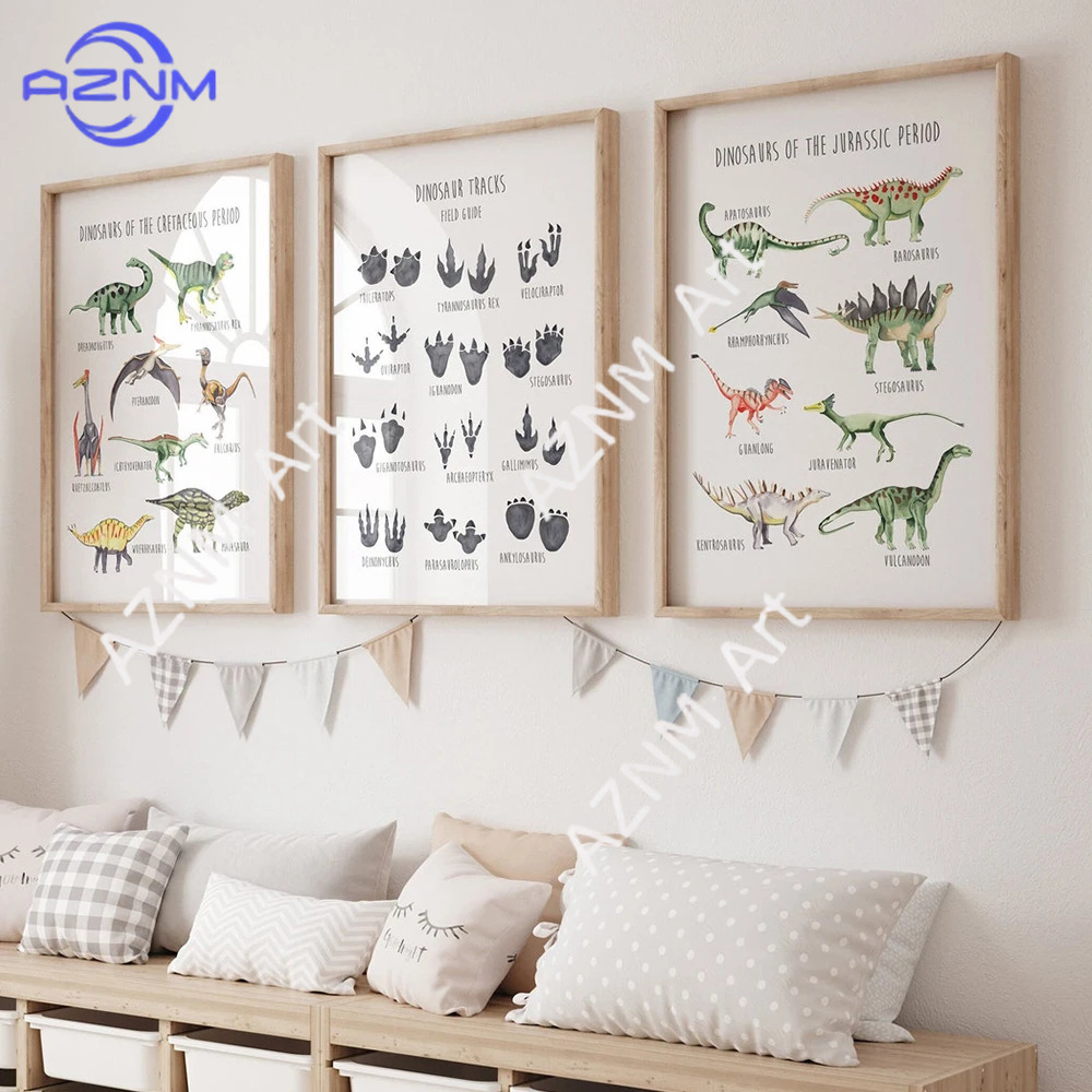 Kids Educational Poster - 1/3 SZT., Plakat edukacyjny z dinozaurami