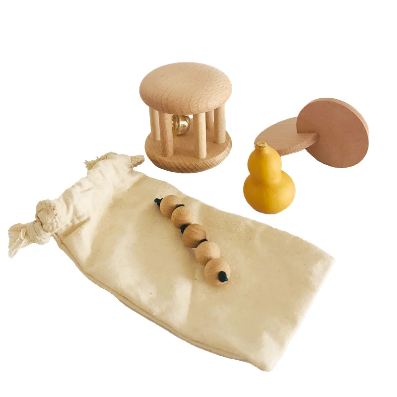 Kids Educational Box - Drewniane grzechotka z dzwonkiem Montessori zazębiające