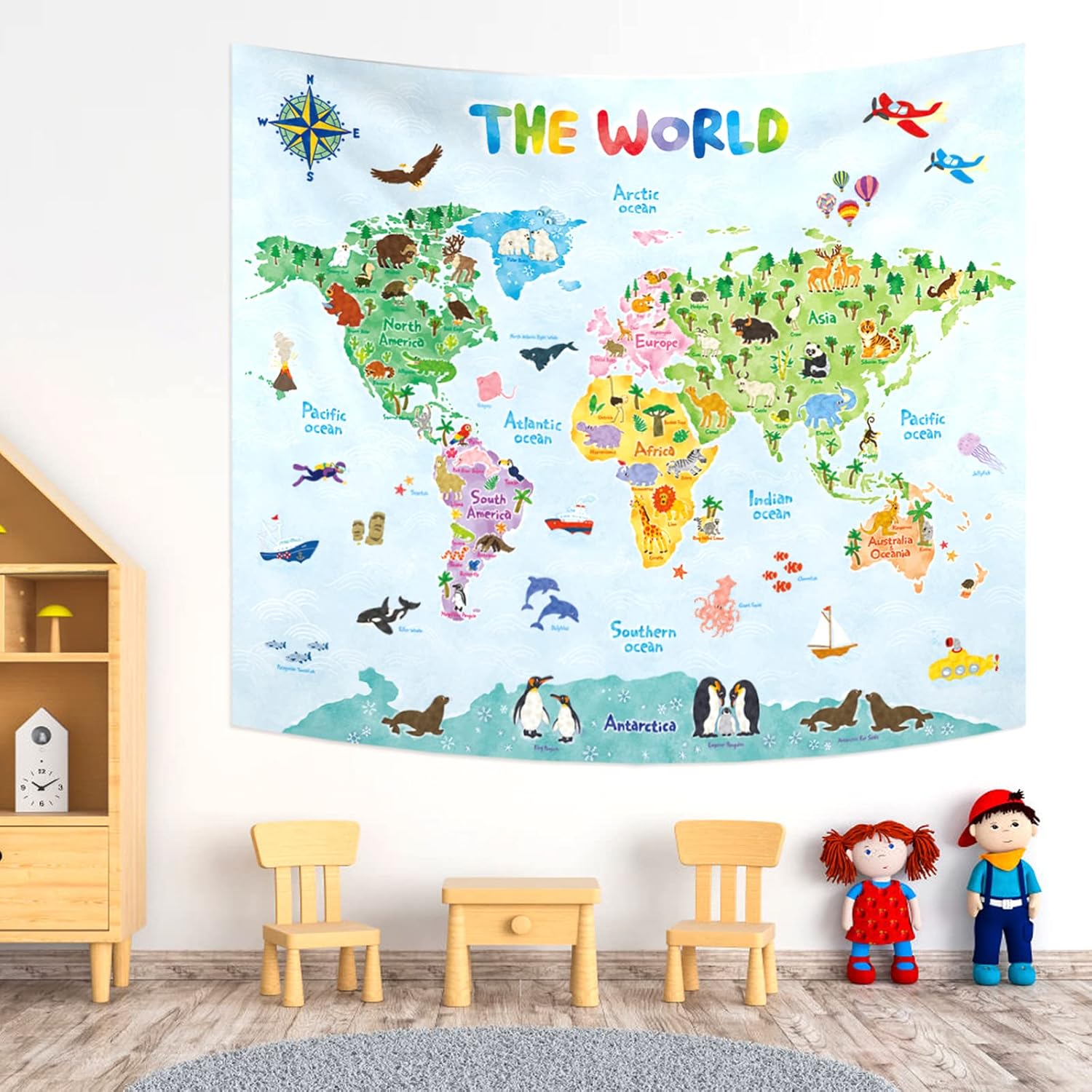Kids Education Room - Mapa Świata dla Dzieci Gobelin Edukacyjny