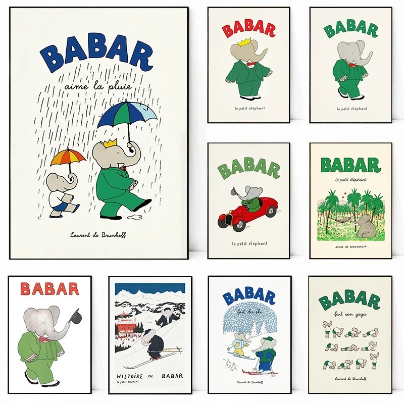 Kids Educational Poster - Słoń Babar Francja Bajki Plakat Na